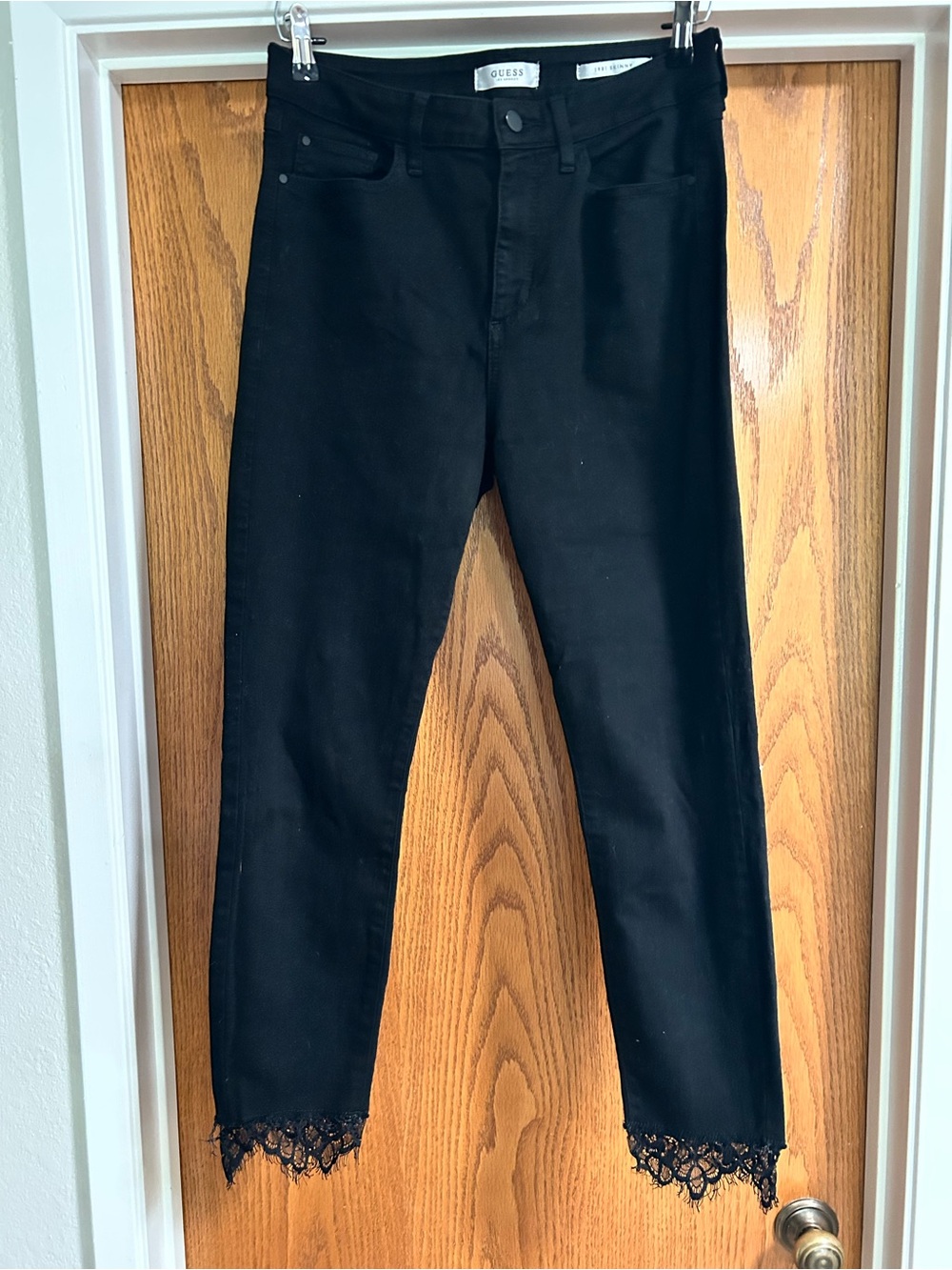 GUESS Black Skinny Jeans with Lace Hem